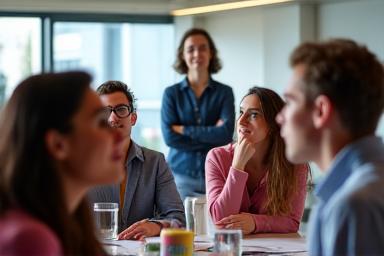 企業研修で積極的に発言する参加者